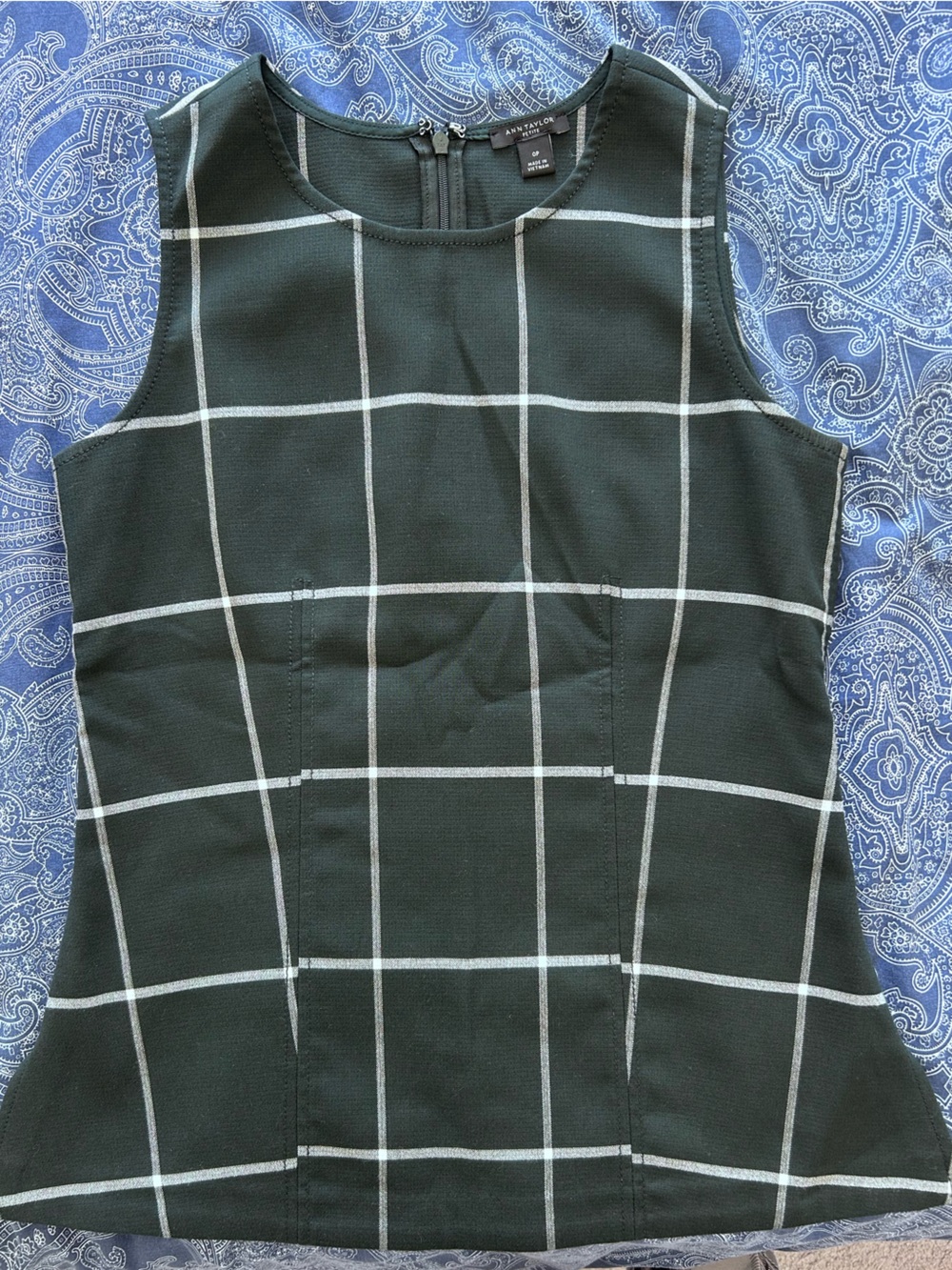 Ann Taylor Black Windowpane Sleeveless Shell